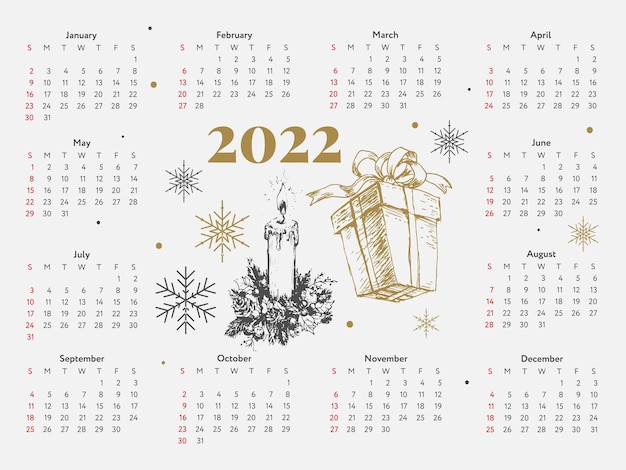 Árbol de navidad, año nuevo, bosquejo, calendario, semana, comienza, domingo