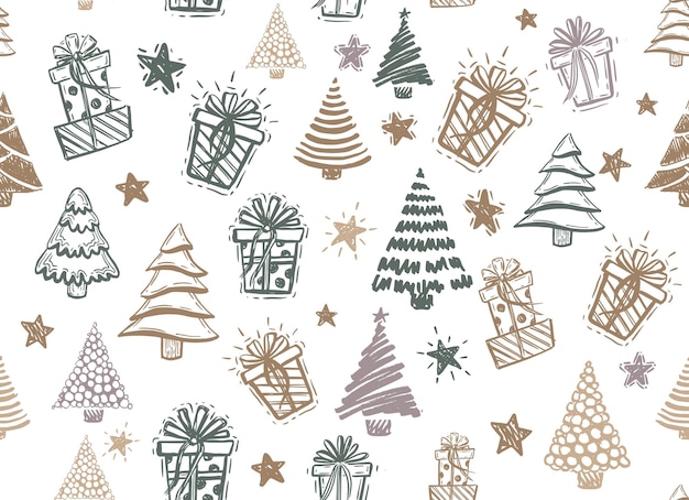Árbol de Navidad Año Nuevo conjunto ilustraciones dibujadas a mano Vector