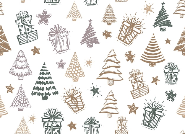Árbol de Navidad Año Nuevo conjunto ilustraciones dibujadas a mano