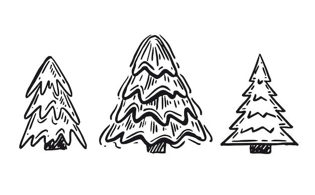 Árbol de Navidad Año Nuevo conjunto ilustraciones dibujadas a mano