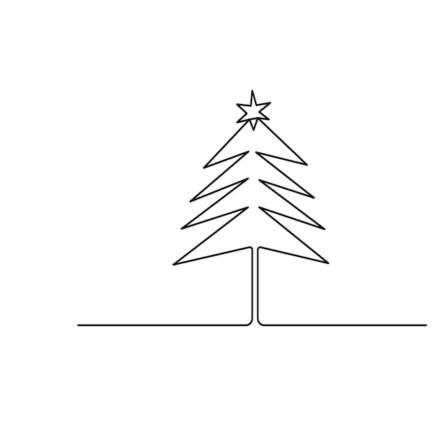 Árbol de Navidad arte de una sola línea continuo dibujo de una línea de icono vectorial de contorno aislado