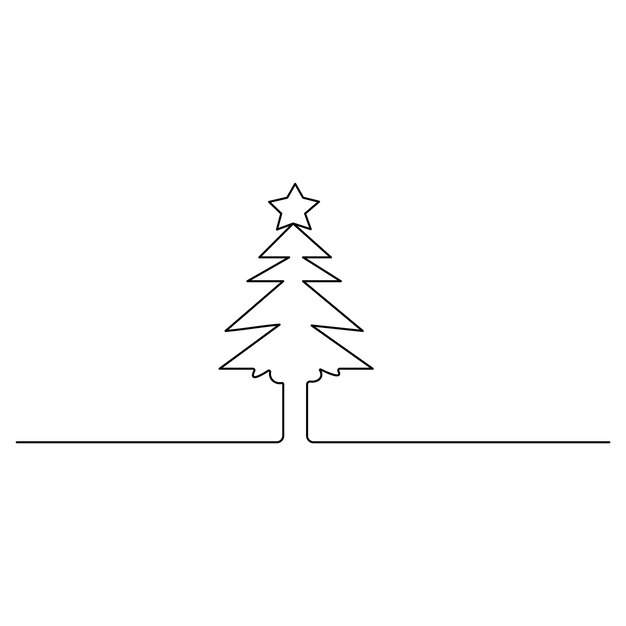 Árbol de Navidad arte de una sola línea continuo dibujo de una línea de icono vectorial de contorno aislado