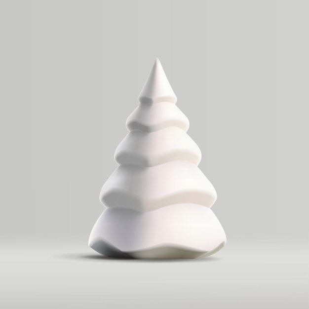 Árbol de Navidad blanco 3D brillante estilizado ilustración vectorial de renderización decoración aislada de juguete festivo
