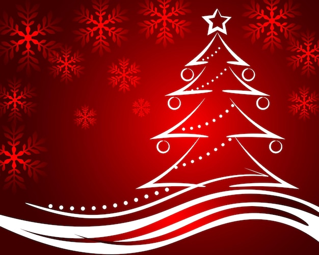 Árbol de Navidad blanco sobre un fondo festivo rojo con luces. 3d ilustración, tarjeta de navidad