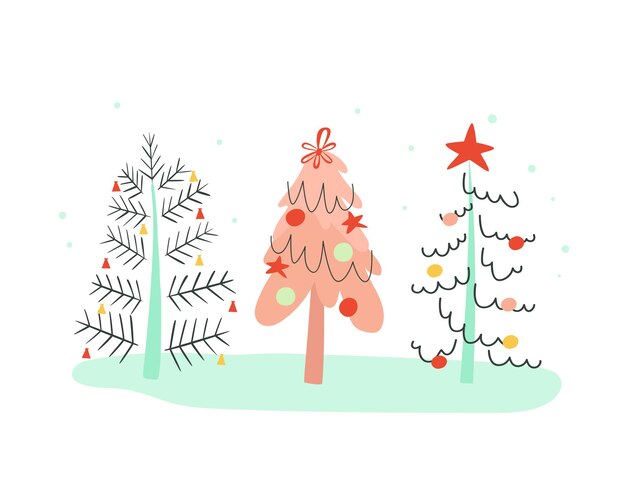 Árbol de Navidad en el bosque de invierno. Diseño de vectores de tarjetas de felicitación