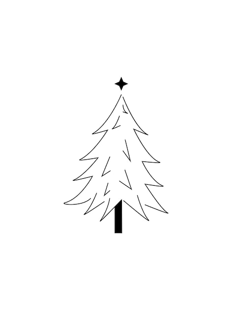 Árbol de Navidad bosquejo silueta minimalismo simple vector ilustración formas garabato blanco y negro
