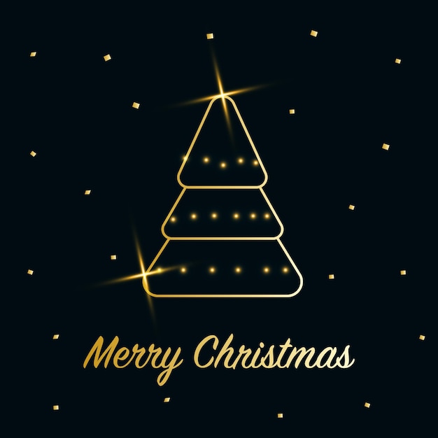 Árbol de Navidad brillante con polvo brillante. Icono de contorno metálico dorado sobre un fondo azul oscuro. Feliz Navidad y Próspero Año Nuevo 2022. Dorado Metálico. Ilustración vectorial.