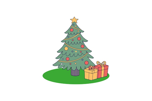 Árbol de Navidad con caja de regalos Ilustración de arte vectorial