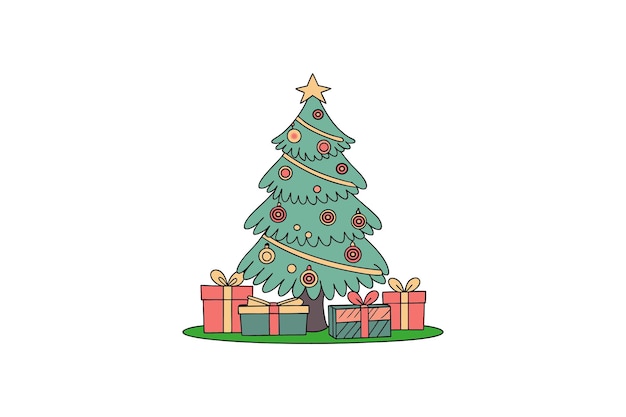 Árbol de Navidad con caja de regalos Ilustración de arte vectorial