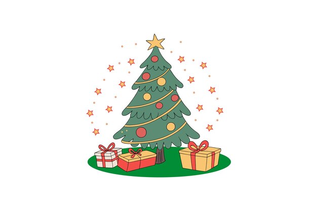 Árbol de Navidad con caja de regalos Ilustración de arte vectorial