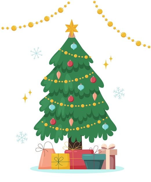 Árbol de navidad con cajas de regalo - concepto de navidad