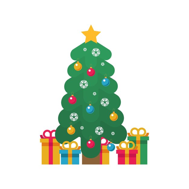Árbol de Navidad con cajas de regalos Ilustración vectorial Icono plano del árbol de Navidad