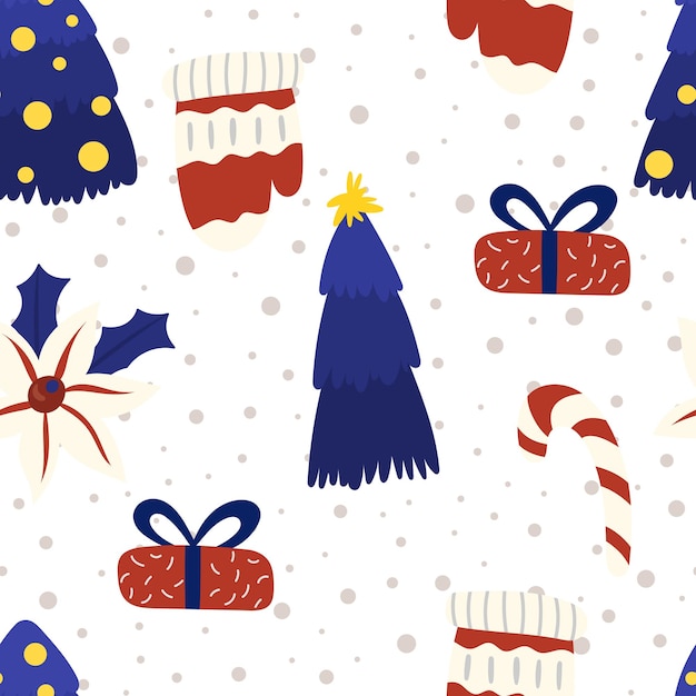Árbol de Navidad con cajas de regalos patrón sin costuras fondo vectorial para diseños de Año Nuevo