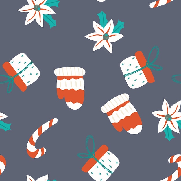 Árbol de Navidad con cajas de regalos patrón sin costuras fondo vectorial para diseños de Navidad y Año Nuevo