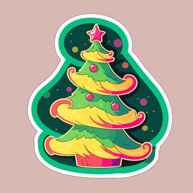 árbol de navidad, caricatura, pegatina, árbol de navidad, con, juguetes, pegatinas, aislado, decoración, multicolor