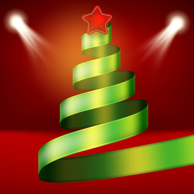 Vector Árbol de navidad de cinta verde y estrella.