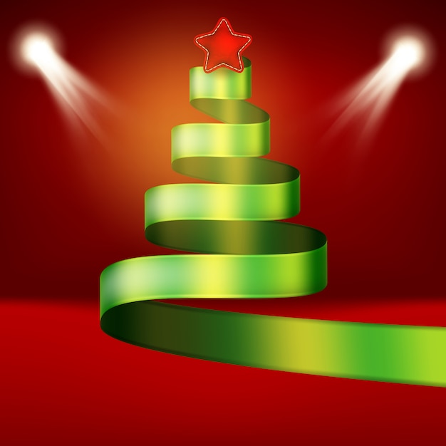 Vector Árbol de navidad de cinta verde y estrella.
