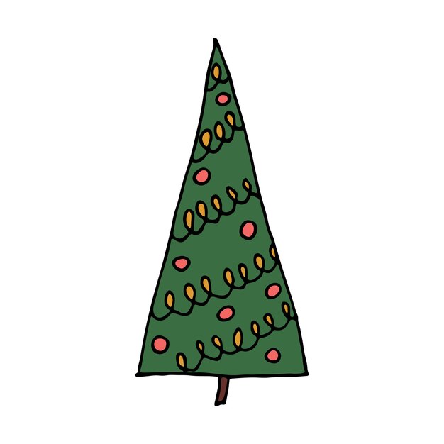 Árbol de Navidad clipart dibujado a mano Spruce doodle Elemento único para decoración de diseño web de impresión de tarjeta