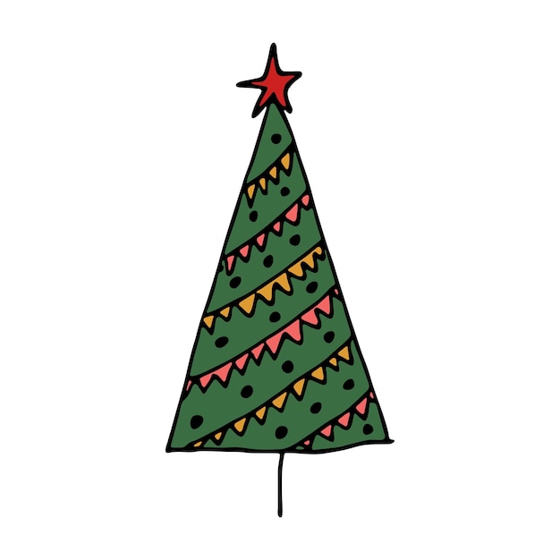 Árbol de Navidad clipart dibujado a mano Spruce doodle Elemento único para decoración de diseño web de impresión de tarjeta