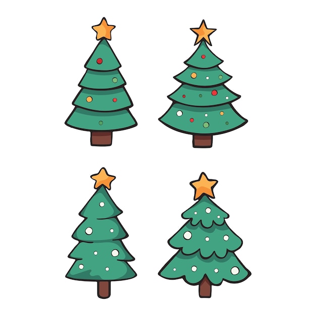 Árbol de Navidad colorido conjunto de dibujos a mano dibujos de árboles de Navidad iconos para pegatinas decoración saludo