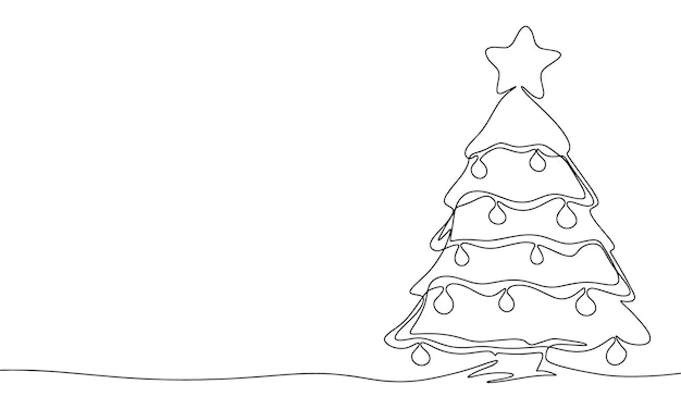 árbol de navidad, concepto, bandera, silueta, vector, una línea, continuo, vector, línea, arte, contorno