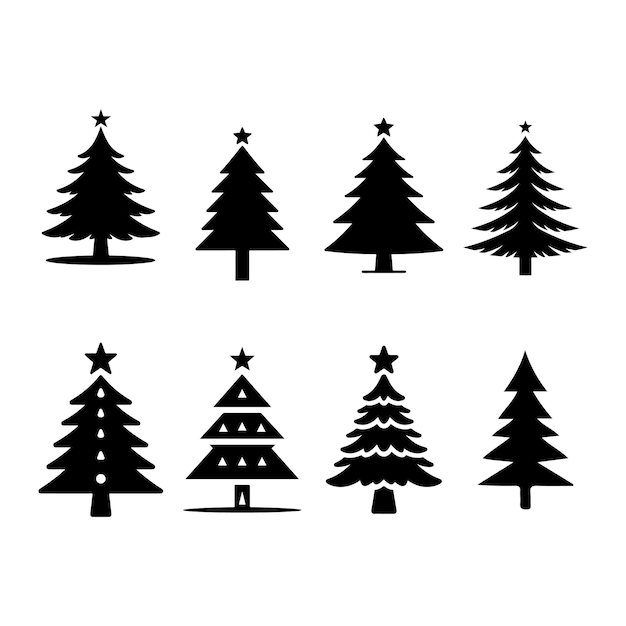 Árbol de Navidad conjunto siluetas diseño vectorial