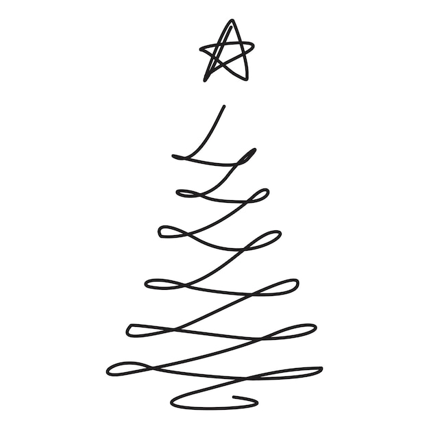 Árbol de navidad continuo de una sola línea Arte lineal vacaciones de invierno garabato de navidad Diseño de fiesta de feliz año nuevo