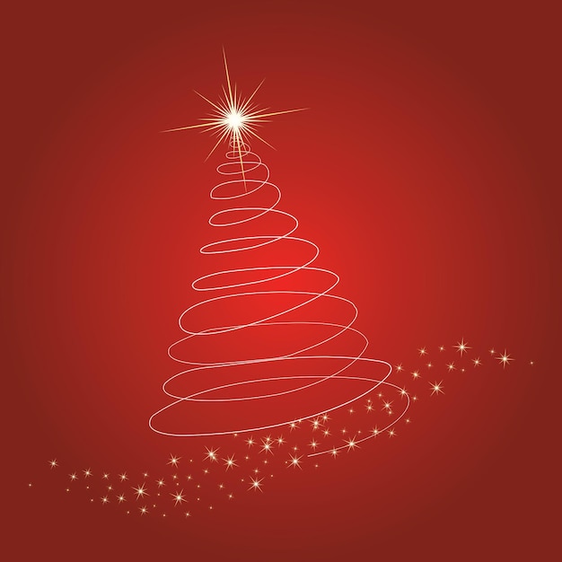 Árbol de Navidad con copos de nieve en la temporada navideña con fondo rojo