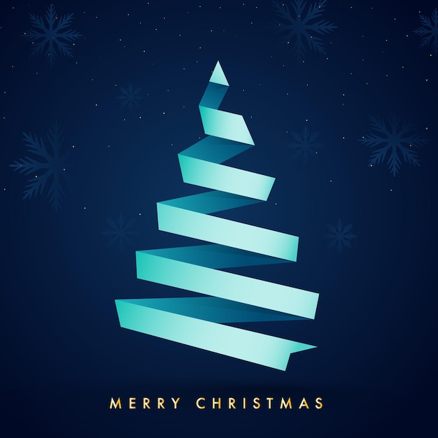 Árbol de Navidad creativo hecho por cinta en copos de nieve azules telón de fondo para la celebración de Feliz Navidad