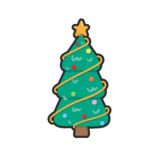 Árbol de Navidad con decoración en diseño vectorial plano de contorno