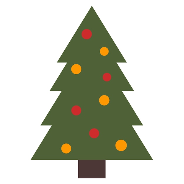 Árbol de Navidad con decoraciones icono plano aislado en fondo blanco