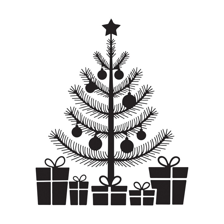 Árbol de Navidad decorado con adornos silueta de ilustración de arte vectorial