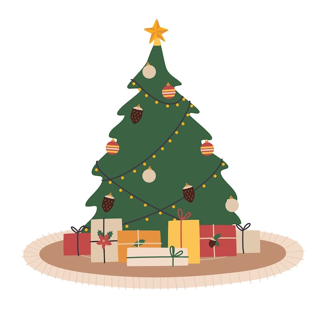 Vector Árbol de navidad decorado aislado en blanco