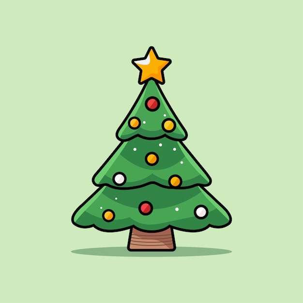 Árbol de Navidad Decorado Árbol de Navidad con una estrella y luces Diseño plano Humor de vacaciones Vector
