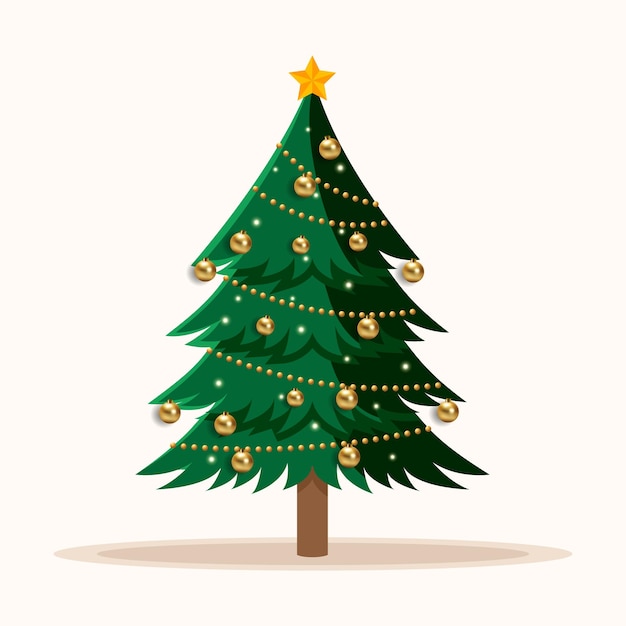 Vector Árbol de navidad decorado con bola de navidad en fondo blanco