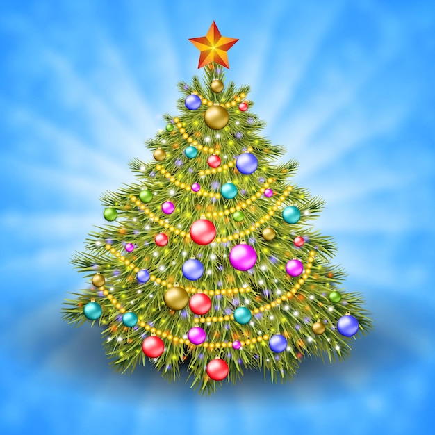 Árbol de Navidad decorado con bolas de colores,