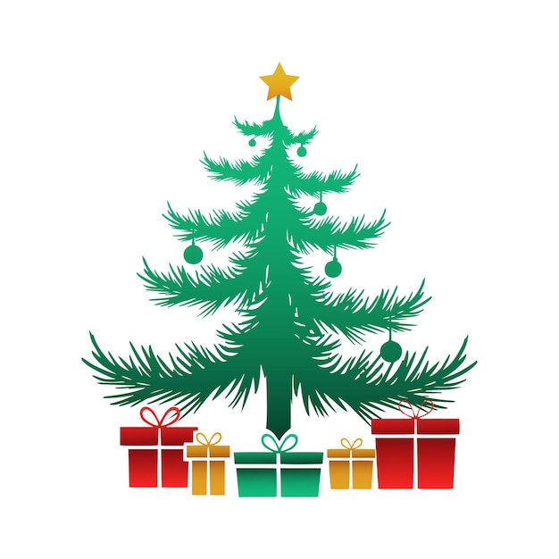 Árbol de Navidad decorado con cajas de regalos icono de diseño de logotipo vectorial