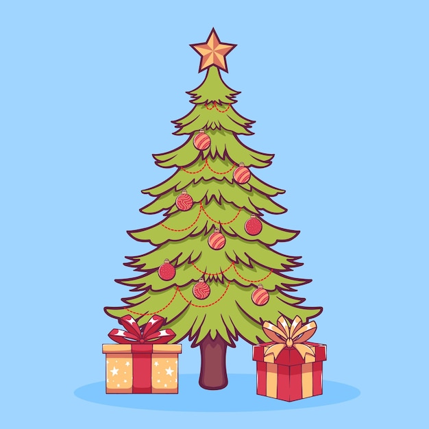 Árbol de Navidad decorado dibujado a mano
