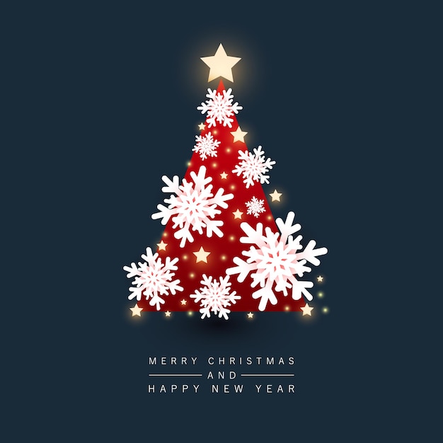 Árbol de Navidad decorado con fondo de copo de nieve Navidad y año nuevo vacaciones ilustración vectorial