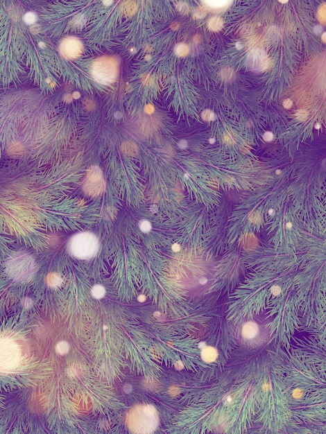 Árbol de Navidad decorado de pared. Fondo de ramas de abeto de pino de vacaciones.