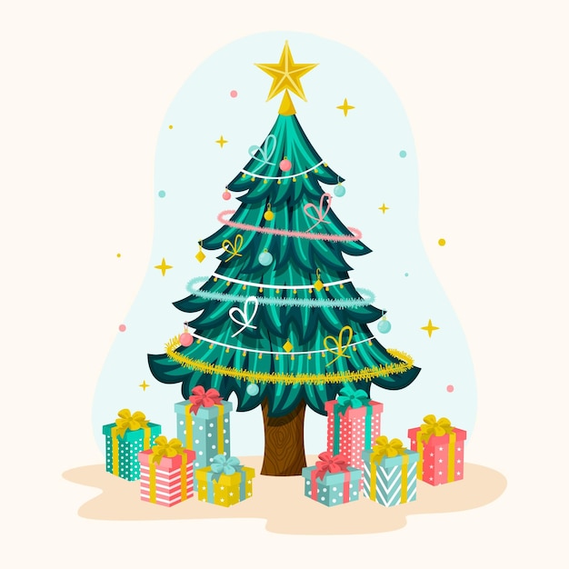Árbol de navidad decorativo con regalos envueltos