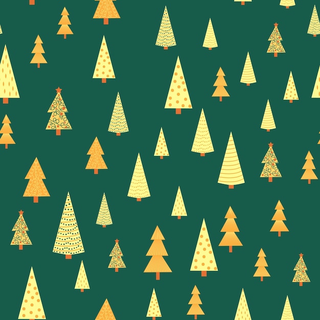 Árbol de Navidad denso patrón sin costura fondo de Navidad dorado papel de embalaje de impresión de Navidad dorado