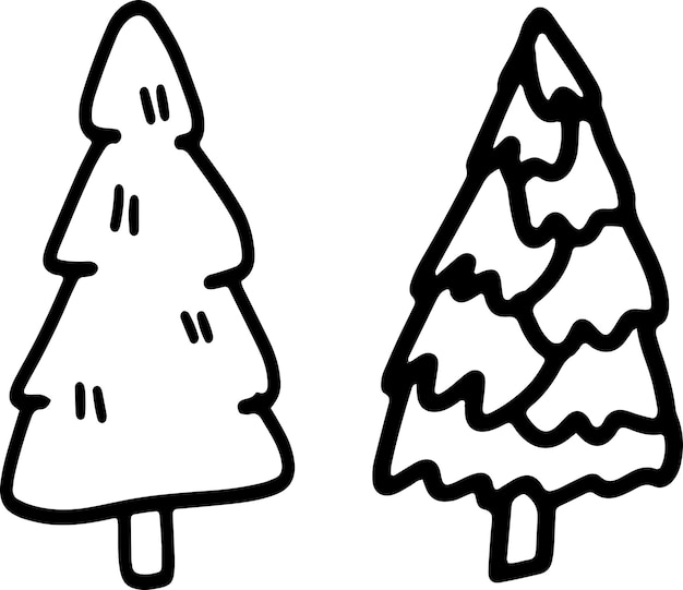 El árbol de Navidad dibuja a mano un conjunto de elementos lindos