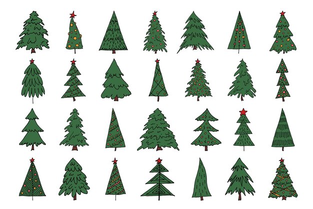 Árbol de Navidad dibujado a mano clipart Spruce doodle set Elemento único para decoración de diseño de impresión de tarjeta