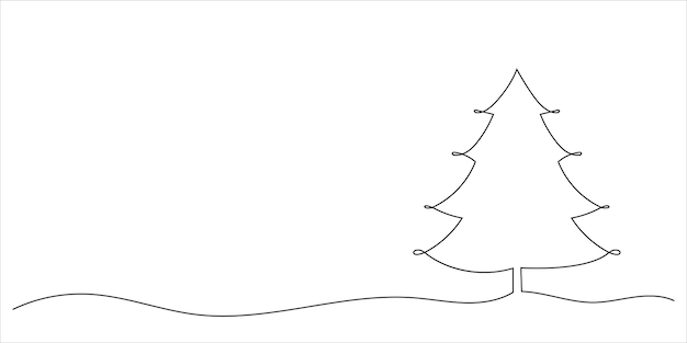 Árbol de Navidad Dibujo de arte de línea continua con espacio de copia Fondo de Doodle de Navidad Ilusión vectorial
