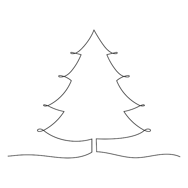 Árbol de Navidad Dibujo artístico continuo de una línea Dibujo con una línea negra Ilustración vectorial