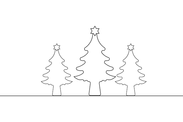 Árbol de Navidad dibujo continuo de una línea y icono vectorial aislado de un solo contorno