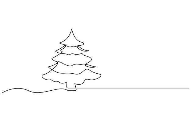 Árbol de Navidad dibujo de línea continua con trazo editable