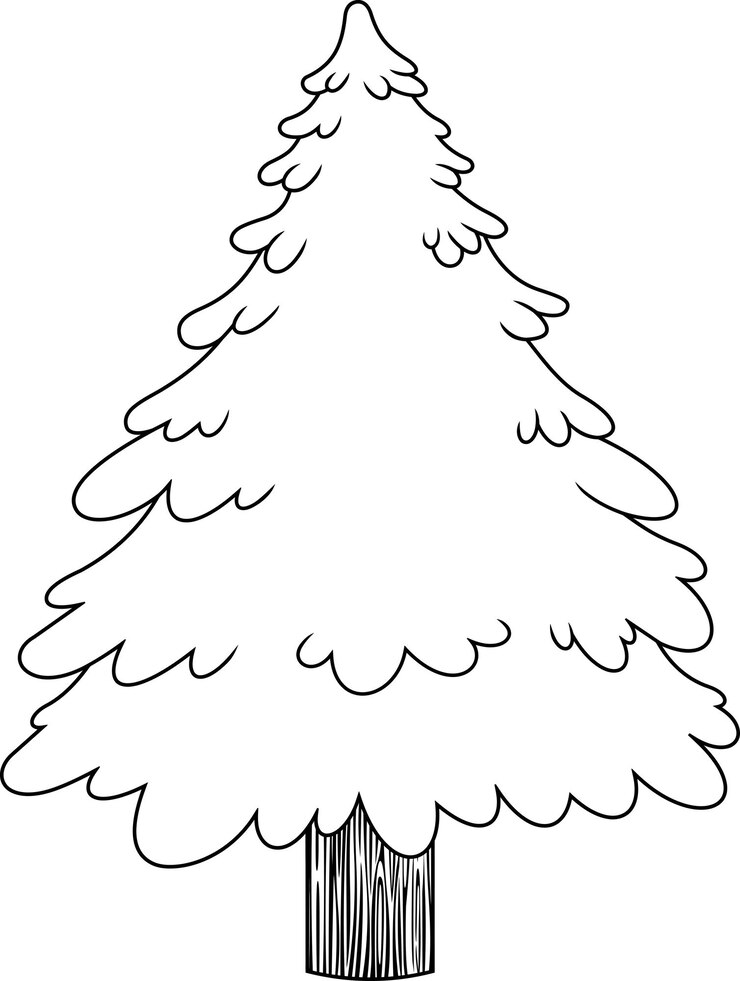 Vector árbol de navidad de dibujos animados contorneado. ilustración dibujada a mano vectorial