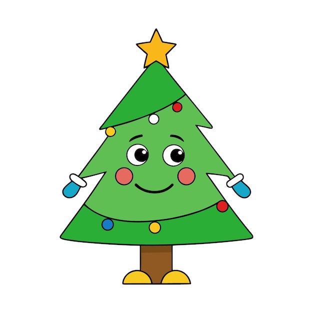 Árbol de Navidad de dibujos animados con decoraciones festivas